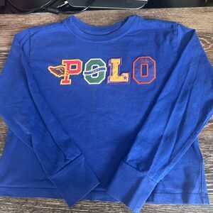 Polo Ralph Lauren Long Sleeve Shirt Blue Applique Logo Size 7 Varsity Graphic